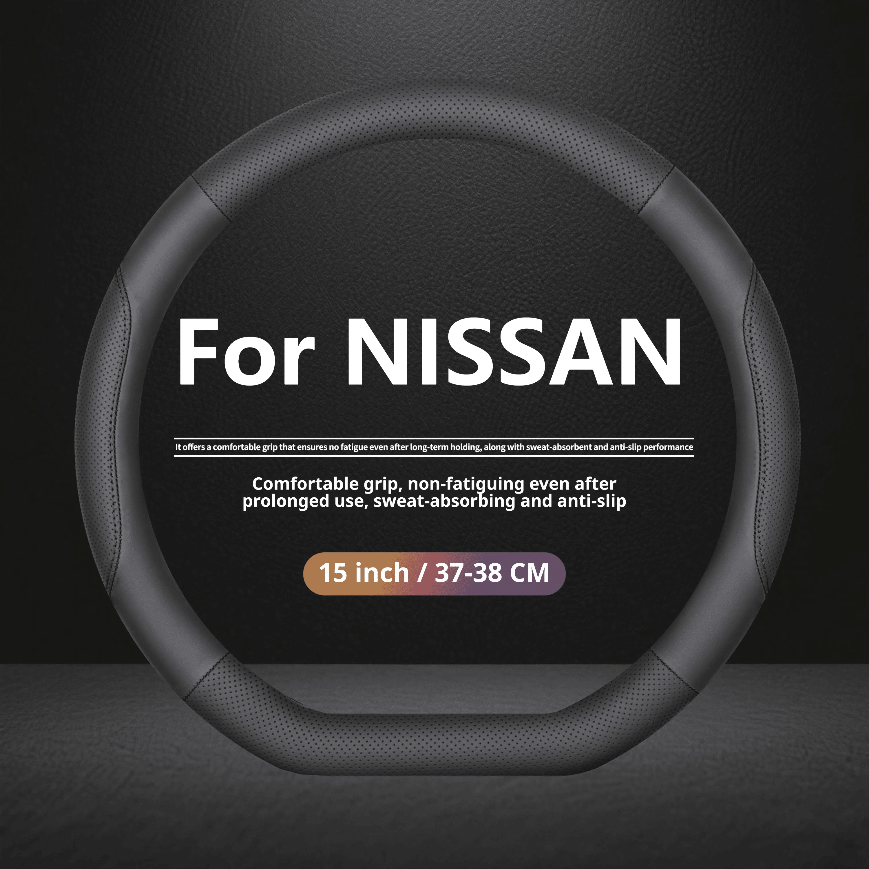 For Nissan Car Steering Wheel Cover Nappa Leather Breathable Fits Qashqai XTrail Rogue Sentra Kicks Altima Navara Patrol Ariya