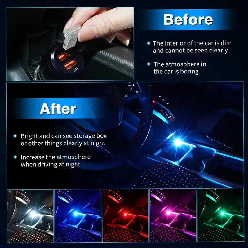 Car Mini Usb Light Flexible Neon Ambient Led Light Car Atmosphere Auto Decorative Lamp Car Interior Ambient Light Accessories
