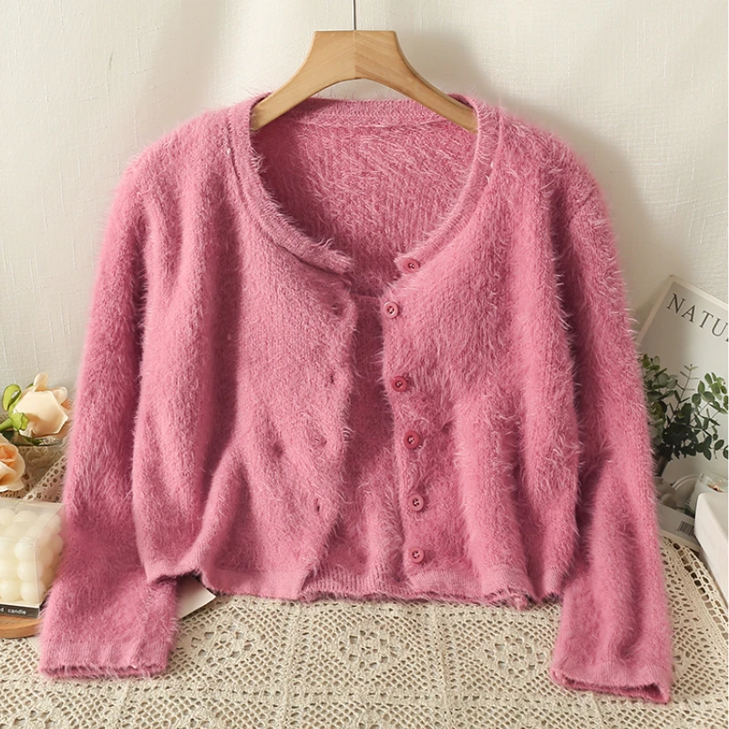 Fall 2020 women new Hot selling cropped cardigan women fashion casual 2pieces Set black knitted ladies tops purple sweater Vy441