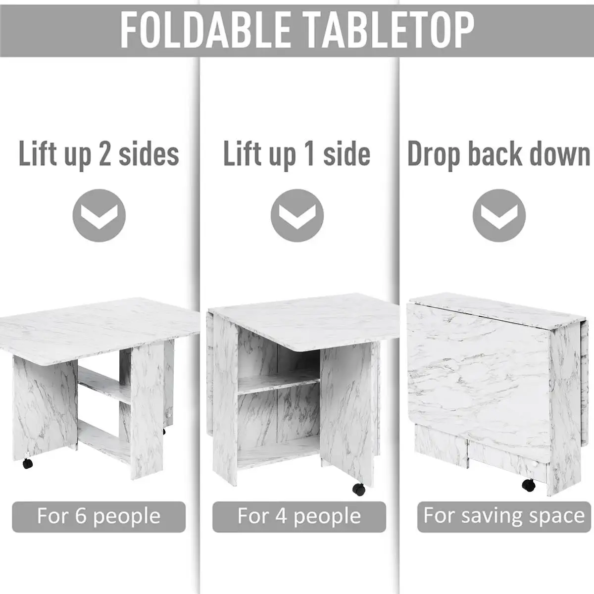 Folding Dining Table Drop Leaf Table Multifunctional Space Saving Table with 2 Tier Storage Racks Extension Dinner Table