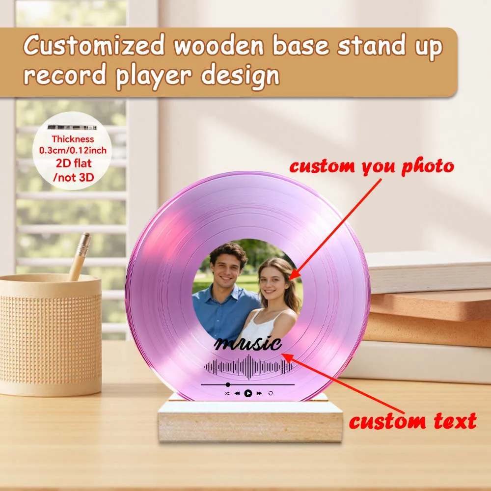 1pc Customized Photo Record Player Wooden Base Acrylic Ornament Decoration, Personalized Gift Customization