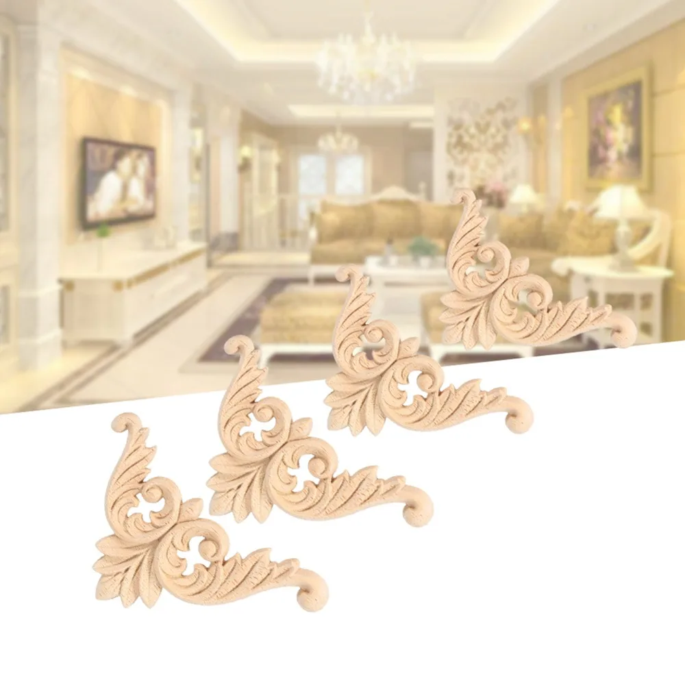 4pcs wooden Wooden Flower Applique Multi-size Light brown Carved Wood Decal Flower Shape Self-adhesive Use Wood Decor