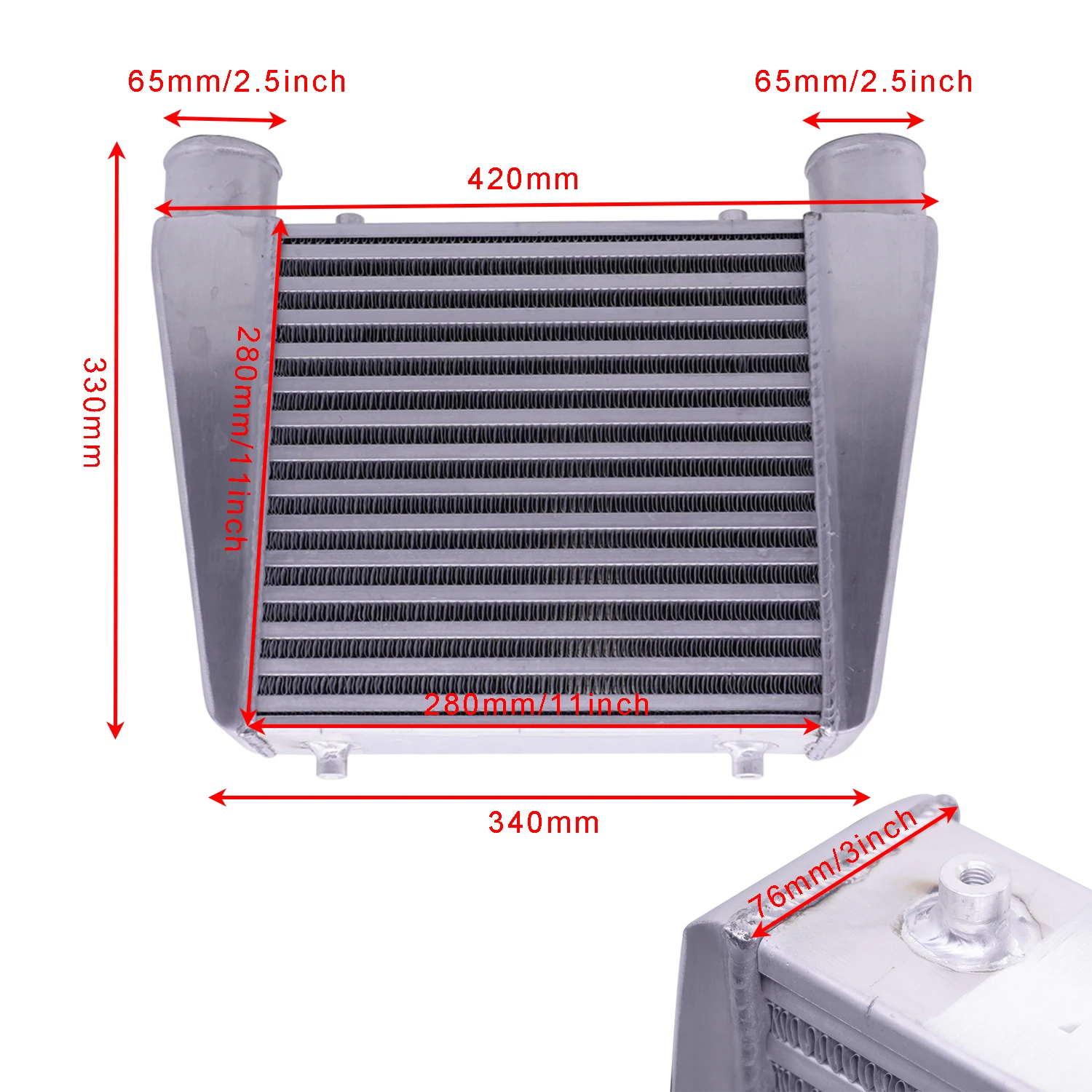 R-EP Intercooler Universal 280x280x76mm Aluminum Cold Air Intake Radiator 2.5inch Inlet 63mm Outlet for Turbo Car