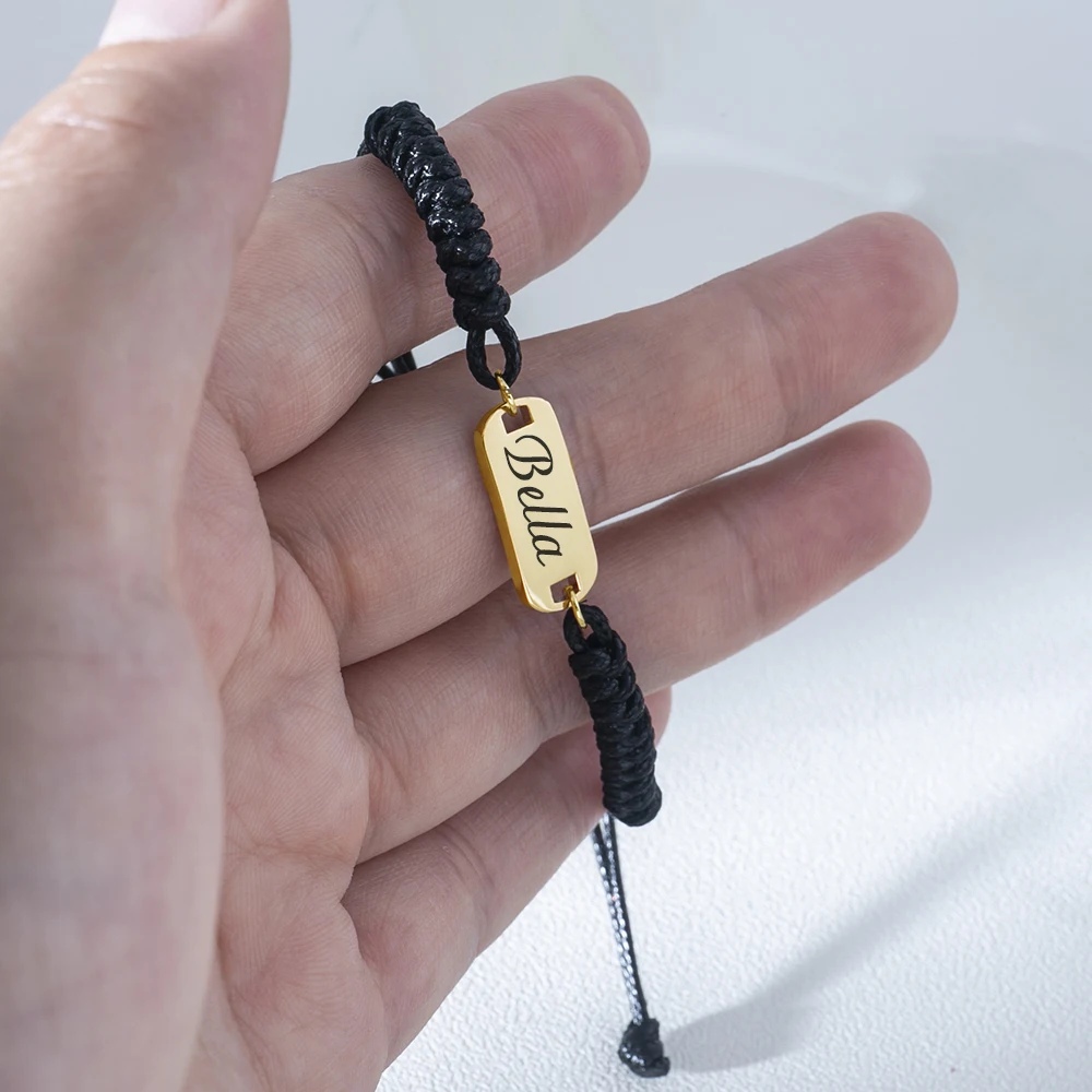 Tangula Custom Stainless Steel Engraved Name Bracelet Personalize Inscription Adjustable Rope Bangle Best Birthday Gifts To Mom