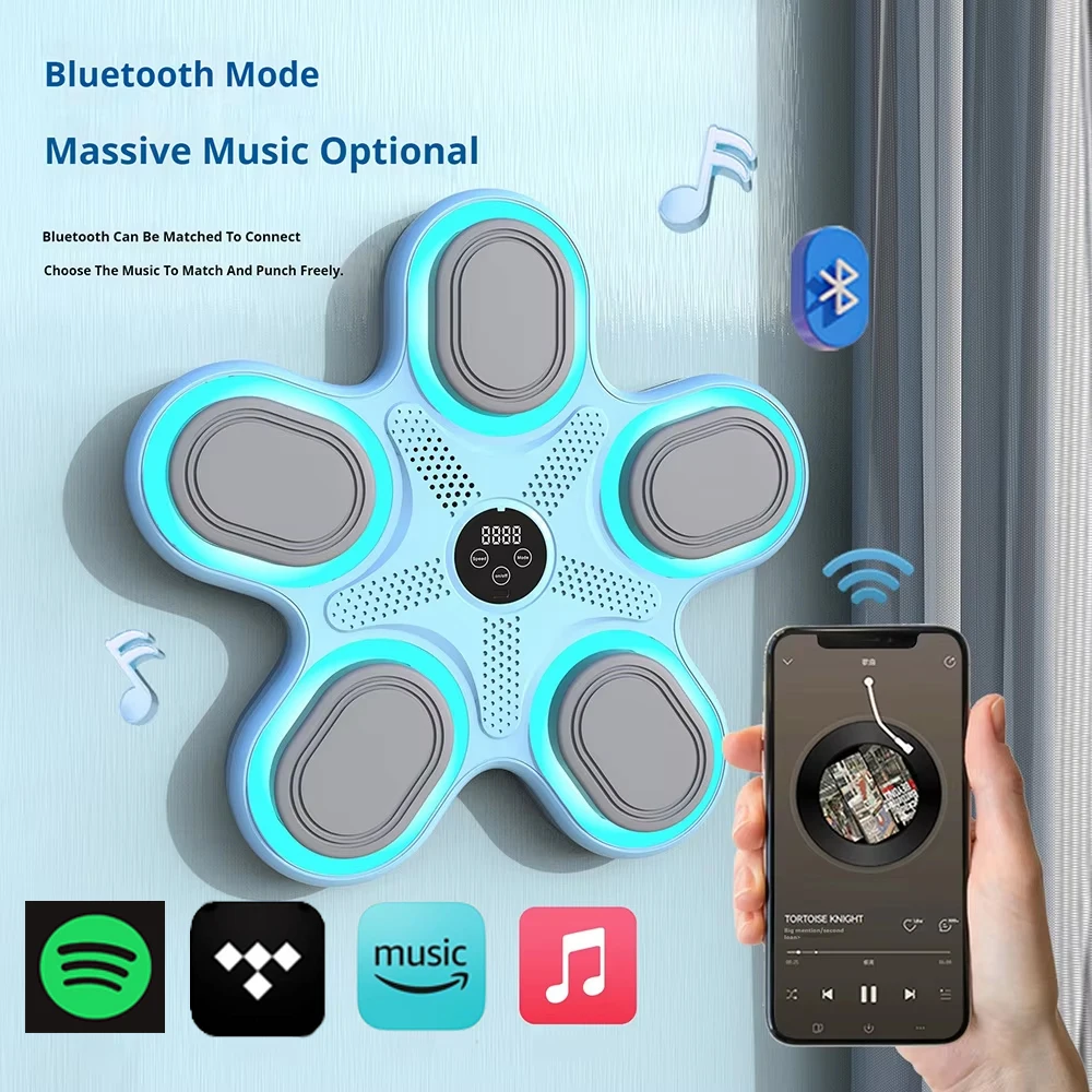 Smart Musical Boxing Machine BT Wall-Mounted Boxing Target Focusing Training Equipment Speed/Mode with LED Light