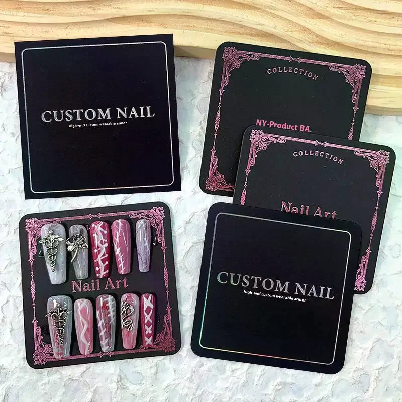 Press On Nail Bottom Cardboard Cards Packaging Bag Square Nail Art Display Photo Props Card False Nail Tips Manicure Tools