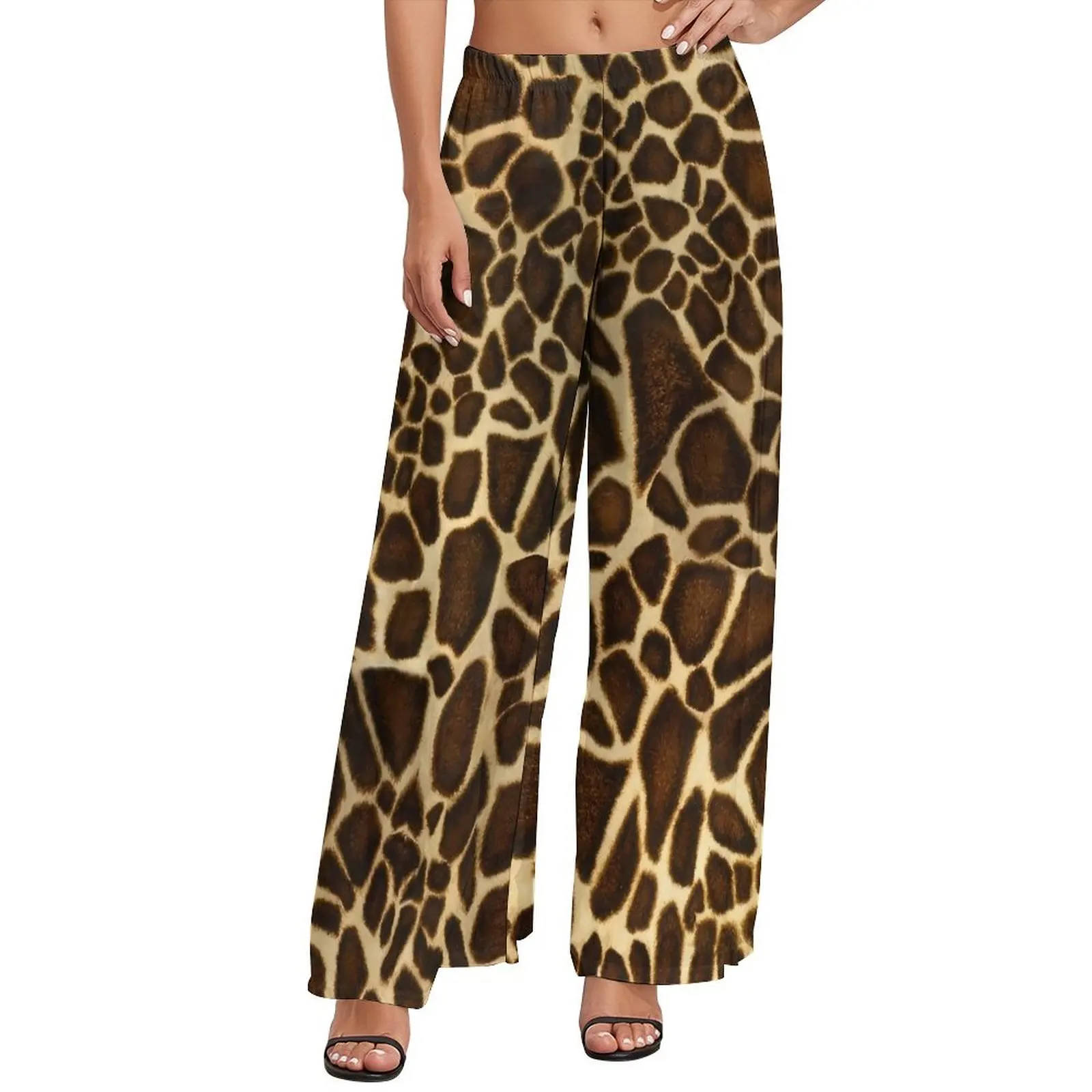 

Retro Giraffe Print Pants Female Brown Animal Street Wear Trousers High Waisted Sexy Wide Pants Gift Idea