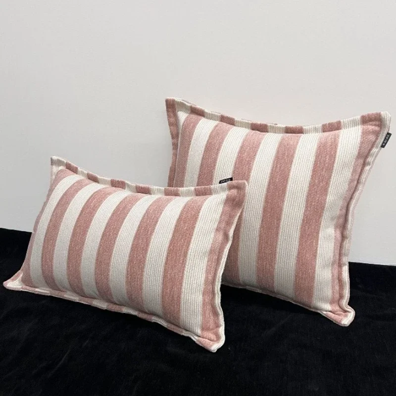 Modern Pink Striped Jacquard Cushion Cover Chenille Texture Pillow Covers Decorative Modern Luxury Home Decor Cushion Case