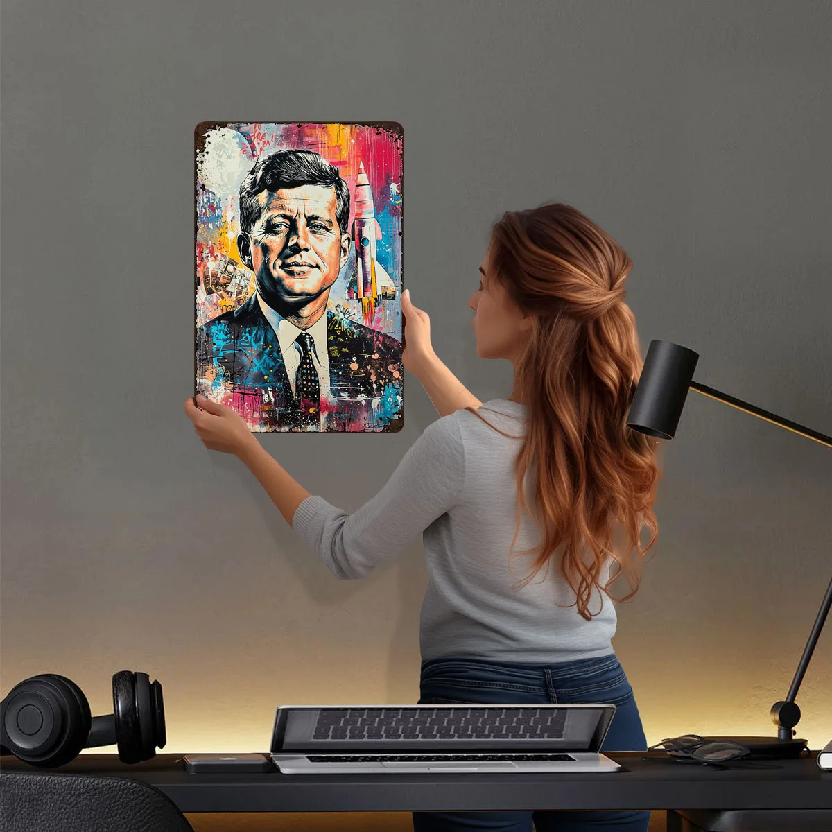 JFK سباق الفضاء اللوحة المعدنية المشارك غرفة نوم الديكور غرفة المعيشة مخصص معدن القصدير علامات للجدار الفن الديكور الرجعية ديكور