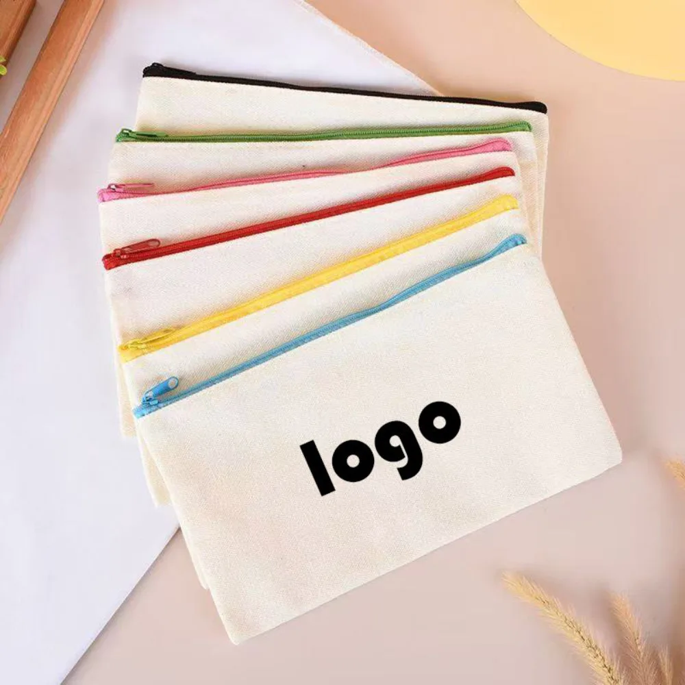 Canvas Pencil Case, Hand-held Zipper Stationery Bag, Student Blank Cotton Bag, Can Be DIY,Halloween and Christmas Gifts.