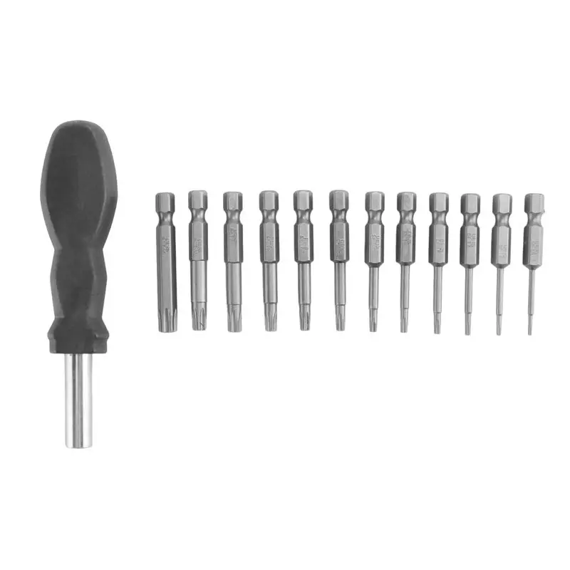 A33R-12 Pack Torx Head Screwdriver Bit Set 1/4 Inch Hex Shank T5-T40 Star Screwdriver Tool Kit With 1 Pack Handle