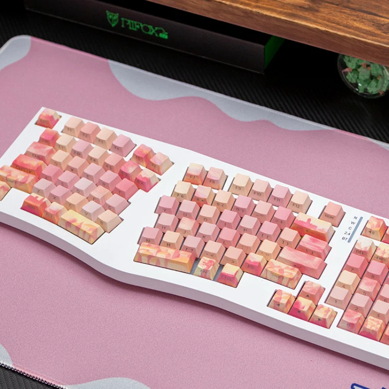 Imagem -05 - Pink Story Pintura a Óleo Tema Key Cap Pbt Translúcido Lado Gravado Sublimação de Corante Keycaps Oem para Teclado Mecânico 130 Chaves