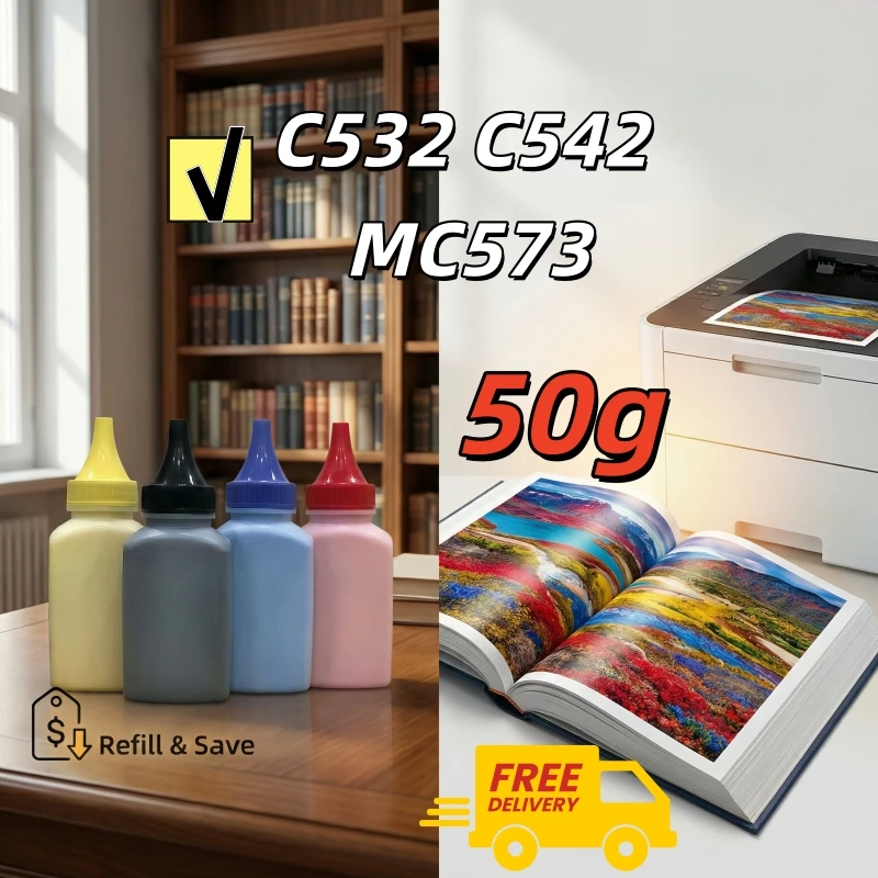 

50g Refill Toner Cartridge Powder Compatible for OKI C532 C542 MC573 MC563 C532dn C542dn MC573dn MC563dn Printer