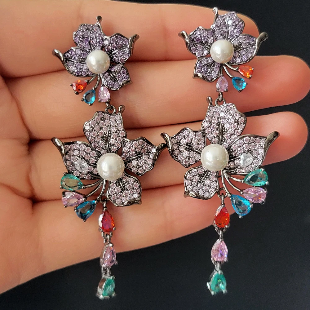 

ref purple flower earrings for women