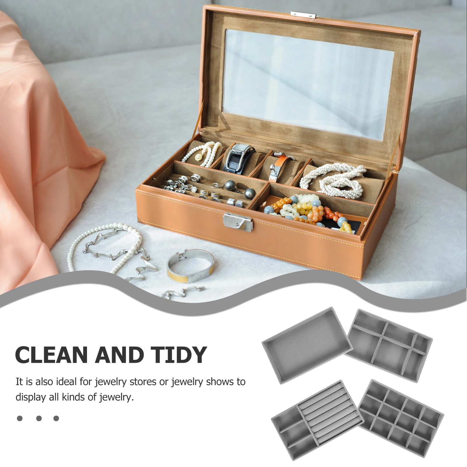 

4pcs Jewelry Tray Organizer Storage Box For Earrings Pendants Rings Display Trinket Holder Drawer Compartment Travel Size