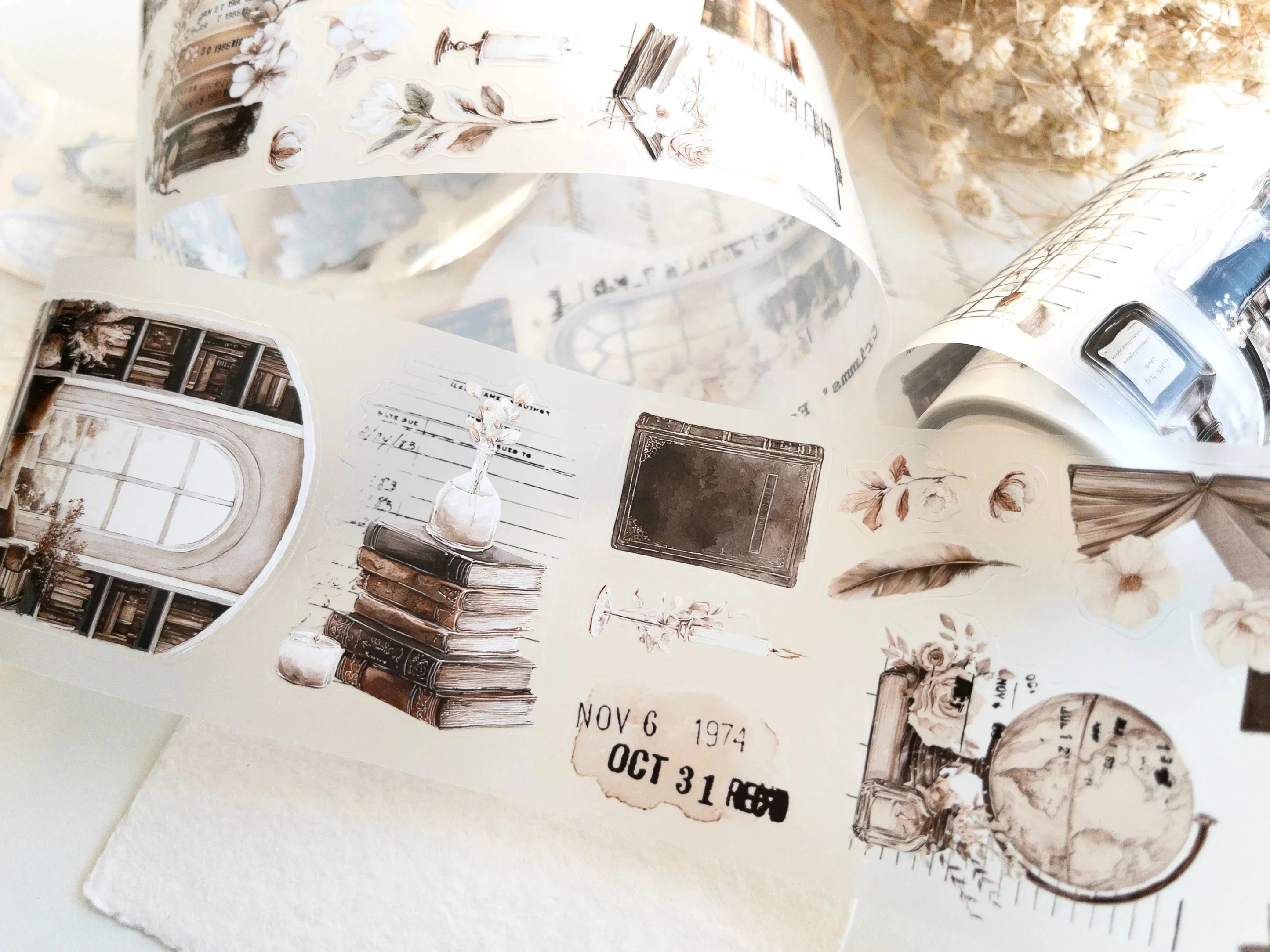 1 Loop Creawithgaby Vintage The Cosy Chapter Rustic Roast Coffee Washi PET Tape DIY Card Making Scrapbooking Decorative Sticker