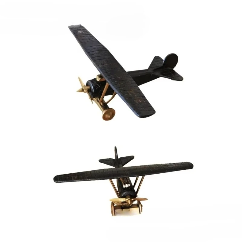 American vintage brass handmade tabletop crafts propeller monoplane ornaments