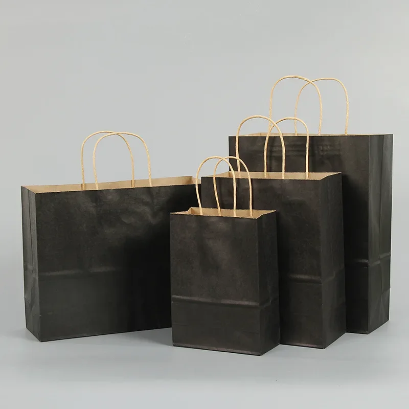 20 Pcs/lot Gift Bags With Handles Multi-function High-end Black Paper Bags 4 Size Recyclable Environmental Protection Bag