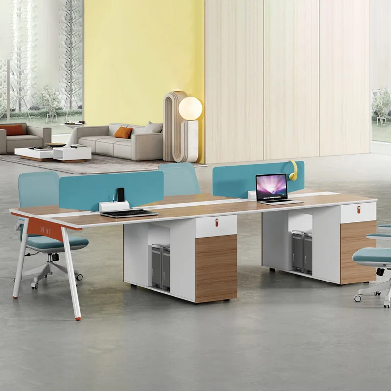 Modern desk staff four-person workstation sitting face to face office simplicity