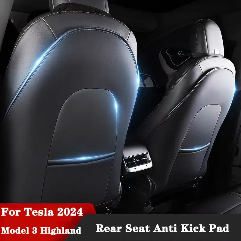 

For Tesla Model 3 Model Y Seat Back Kick Protector Backseat Kick Mats for Kids Extra Organizer Pocket Rear Seat Anti Kick Pad