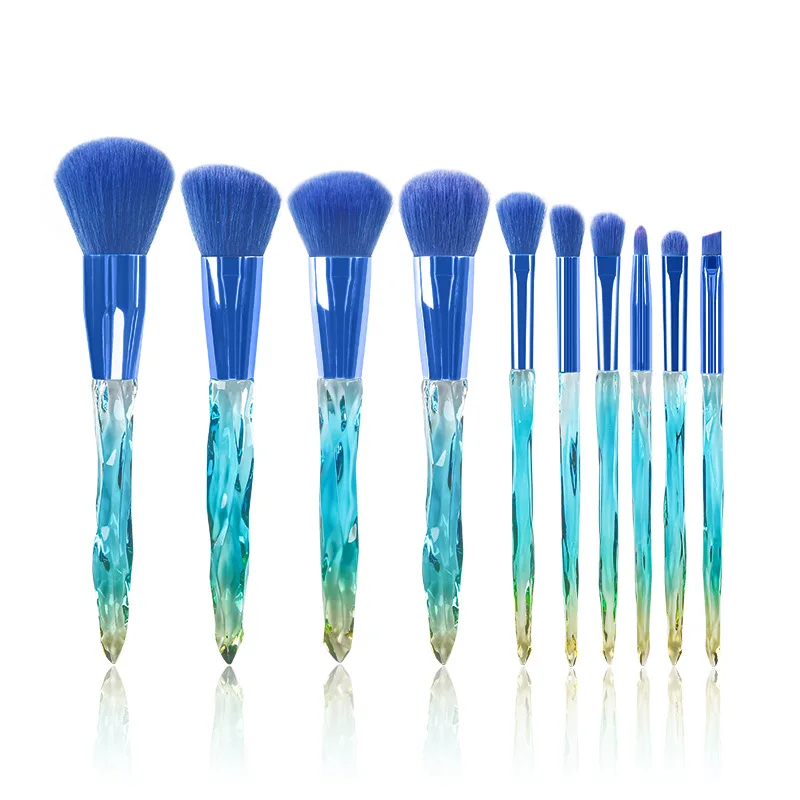 10pcs/set Faux Crystal Handle Makeup Brushes Portable Loose Powder Blush Eye Shadow Brow Lip Multifunction Cosmetic Brush Kit