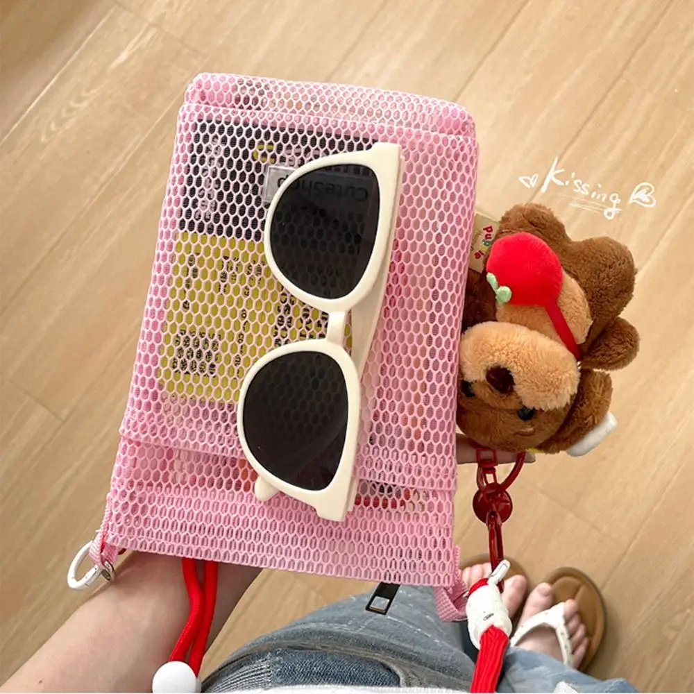 

Sweet Nylon Mesh Bag Hollowed-out Portable Korean Style Shoulder Bag Solid Color Adjustable Women's Crossbody Bag Girls
