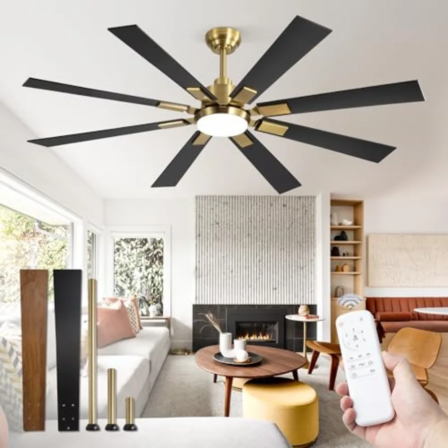 62 Inch Black and Gold Ceiling Fans with Lights and Remote, Indoor/Outdoor Ceiling Fan for Patio Living Room, 6 Speed Reversibl