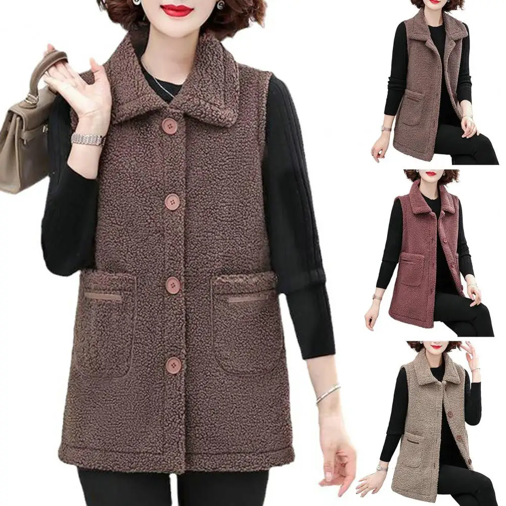 Elegant Fashionable Women Vest Elegant Sherpa Vest for Women Dual Pockets Cold-resistant Waistcoat Top for Autumn Winter Fashion