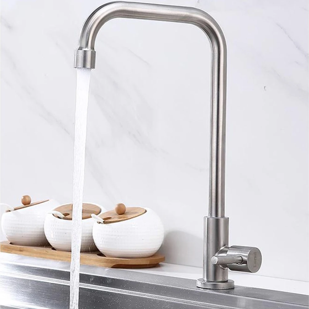 

Kitchen Faucet 304 Stainless Steel Rotating Tap Single Cold Water Sink Faucet Faucet Water Deck Mounted Single Lever Hole Tap