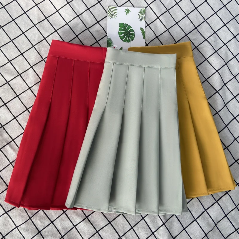 Pleated Skirt Purple red Women's Clothes Korean Stylish Fashion Summer High Waist Mini Falda green Short Skirts For School Girls