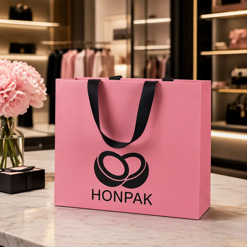 Wholesale Custom White Kraft Paper Tote Bags Printed Company Logo, Promotional Shopping Handbag For Clothing Store