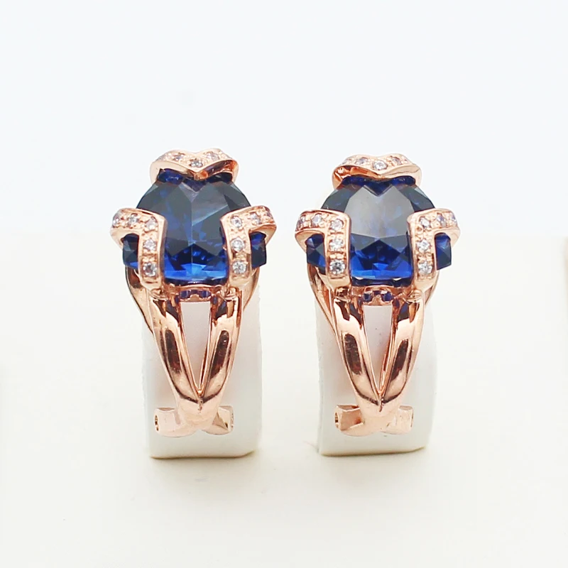 585 purple gold new plated 14k rose gold inlaid triangle blue crystal earrings for women luxury party jewelry for girlfriend