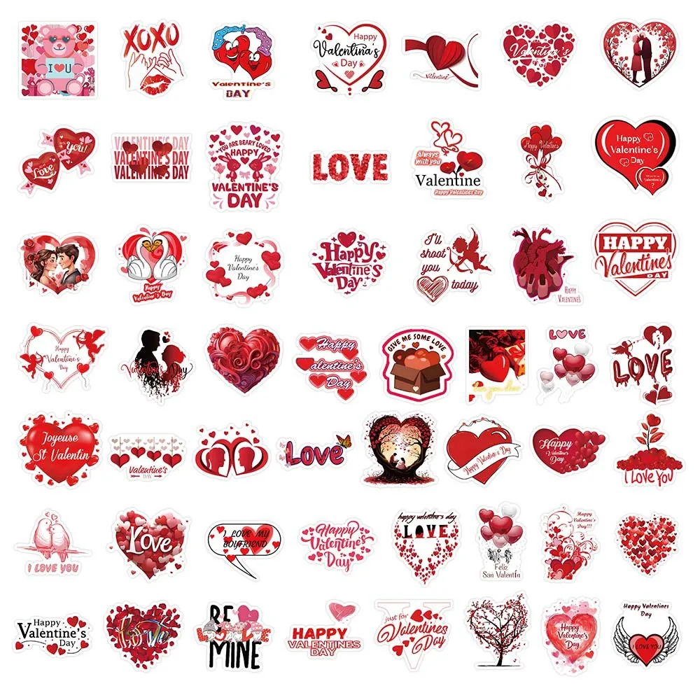 10/30/50 Stuks Valentijnsdag Liefde Hart Rode Stickers Decoratie Diy Notebook Bagage Telefoon Motorfiets Waterdicht Graffiti Speelgoed