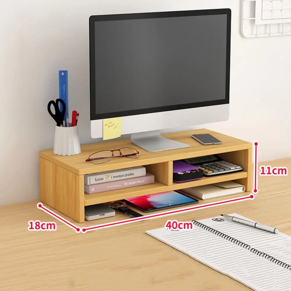 Stable Base Wood Desktop Computer Stand Easy Assemble Eyesight Protection Elevated Computer Holder Space Saving