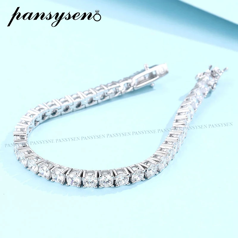 Sparkling 3/4/5MM High Carbon Diamond Tennis Bracelet 925 Sterling Silver Plated 18K White Gold Chain Bracelets for Women Men