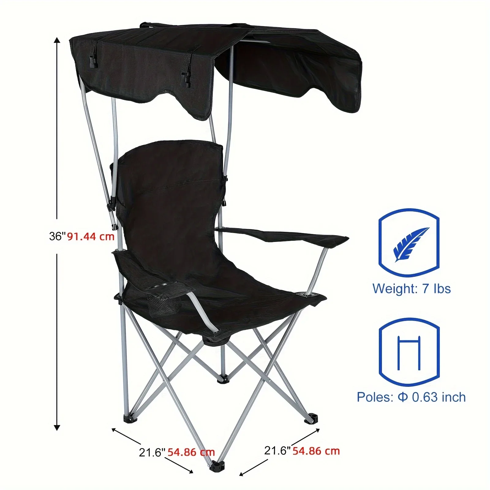 Canopy Lounge Chair with Sunshade for Camping, Hiking, Travel, and Other Outdoor Events, with Holder, 1-Pack