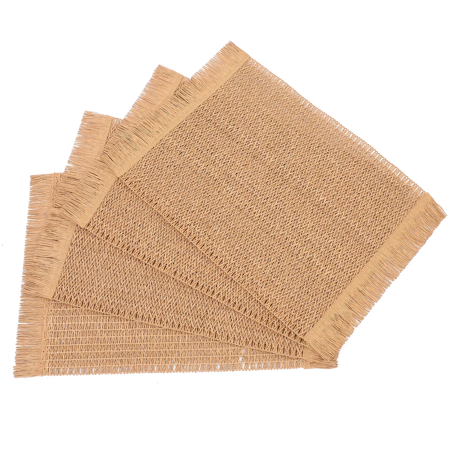 

4 Pcs Retro Tassel Placemat Coasters Linen Heat Insulated Coffee Color Desk Boho Dining Room Modern Kitchen Barware