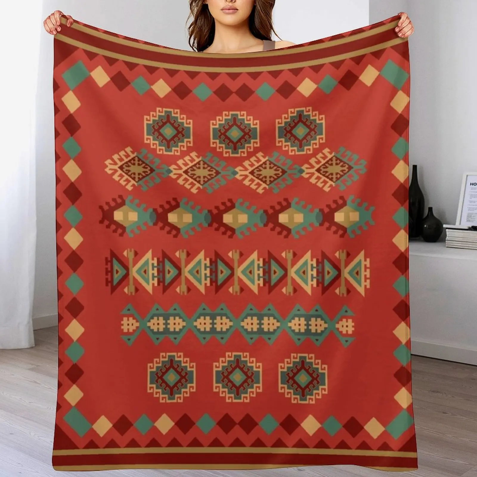 

Navajo Pattern Tribal Ethnic Hand Drawn Throw Blanket Ultra Soft Flannel Fleece Blanket for All Seasons