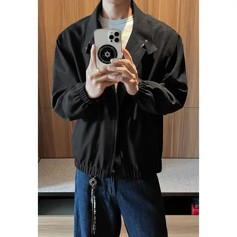 Jacket Men's New Casual Jacket Spring and Autumn Men's Loose Stand-Up Collar Versatile Old Money Wind Top Jacket