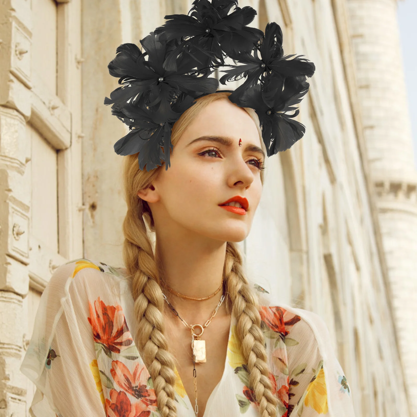 

Retro Mini Hat Floral Headband Women Party Hair Hoop Accessory Lightweight Christmas Carnival Festival Wear Black