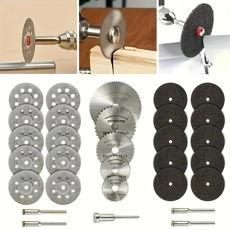 30pcs Cutting Discs HSS Circular Saw Mini Drill Rotary Tool Multi-Size Blades for Cutting Metal, Wood, Stone, PVC