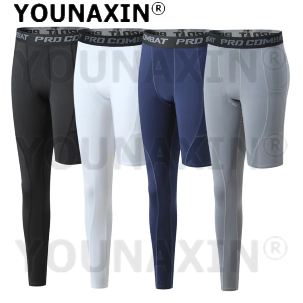 

Men's Base Layer Exercise Trousers Running Tight Sports One Leg Leggings Basketball Fitness Pants With Pocket S M L XL 2XL 3XL