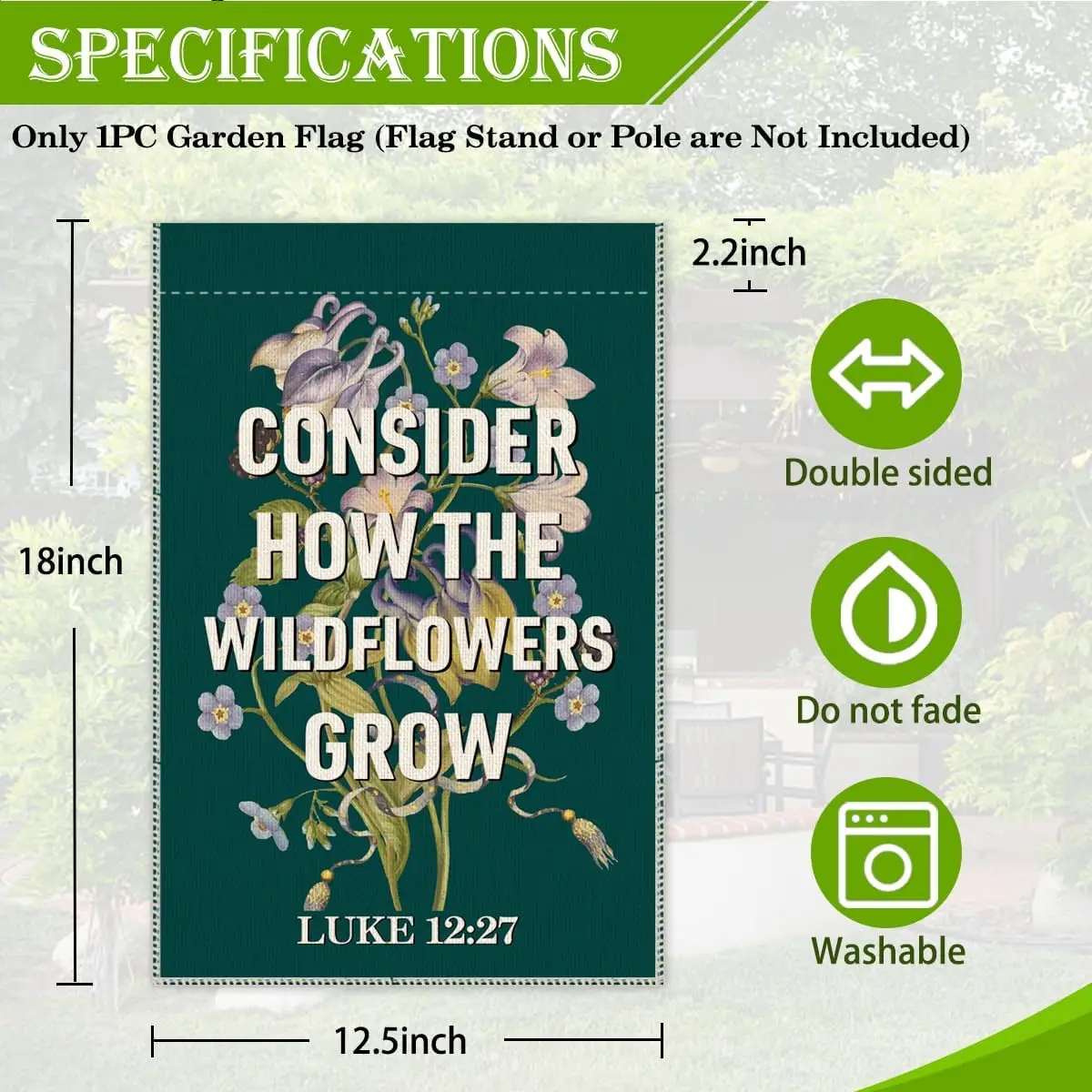 Hafhue Consider How The Wildflowers Grow Luke 12:27 Garden Flag, 12 x 18 Inch Double Sided Holiday Yard Outdoor Farmhouse Lawn D