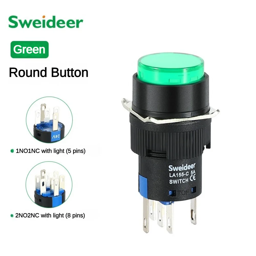 16mm LED Beleuchteter Drucktastenschalter 12/24/220V Momentan Selbsthaltend Ein/Aus mit Licht Quadratisch Rund Rechteckig Netzschalter