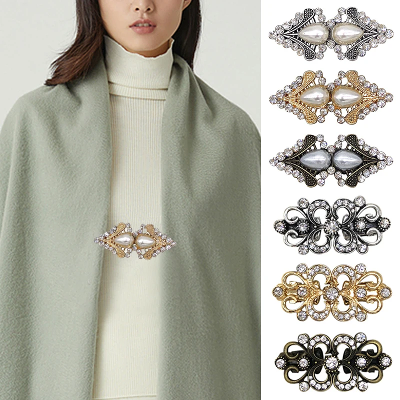 Retro Cardigan Clip Cape Shawl Sweater Collar Duck Clip Flower Brooch Pin Crystal Rhinestone Buckle Clothing Decoration Gift