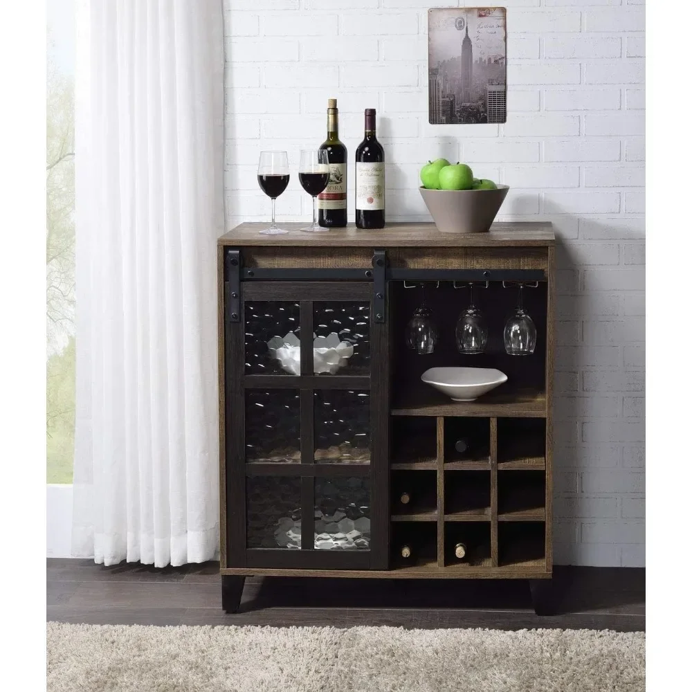 

Bar Cabinet with Obscure Glass Sliding Barn Door, Wine and Stemware Rack, Buffet Sideboard Kitchen Dining Room Table