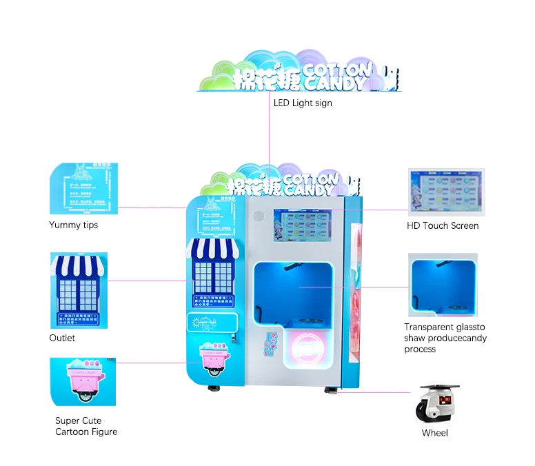 Máquina de Venda Automática de Algodão Doce Personalizada Profissional Comercial Totalmente Automatizada com Tela Sensível ao Toque Inteligente