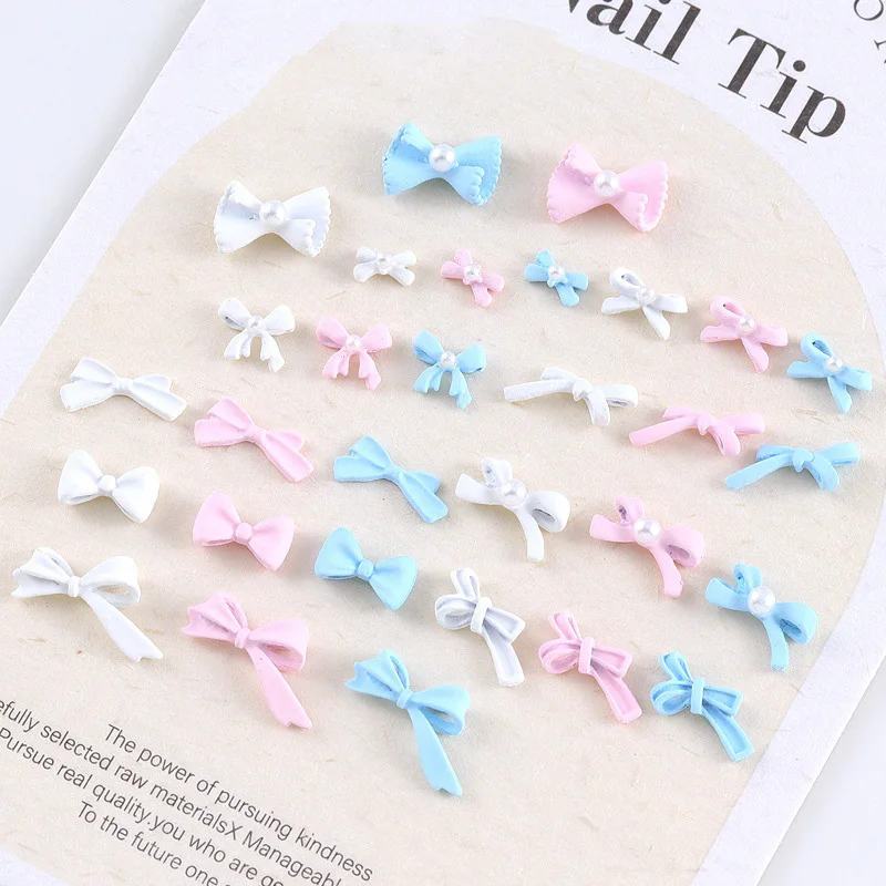 10Pcs Shell Pearl Nail Charms Alloy Spray Paint Starfish Bowtie Pink White Blue Nail Supplies 3D Cute Decor Manicure Accessories