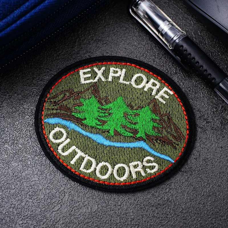 EXPLORE (Size:6.8X7.9cm) DIY Patch Embroidered Applique Sewing Clothes Stickers Garment Apparel Accessories Badges