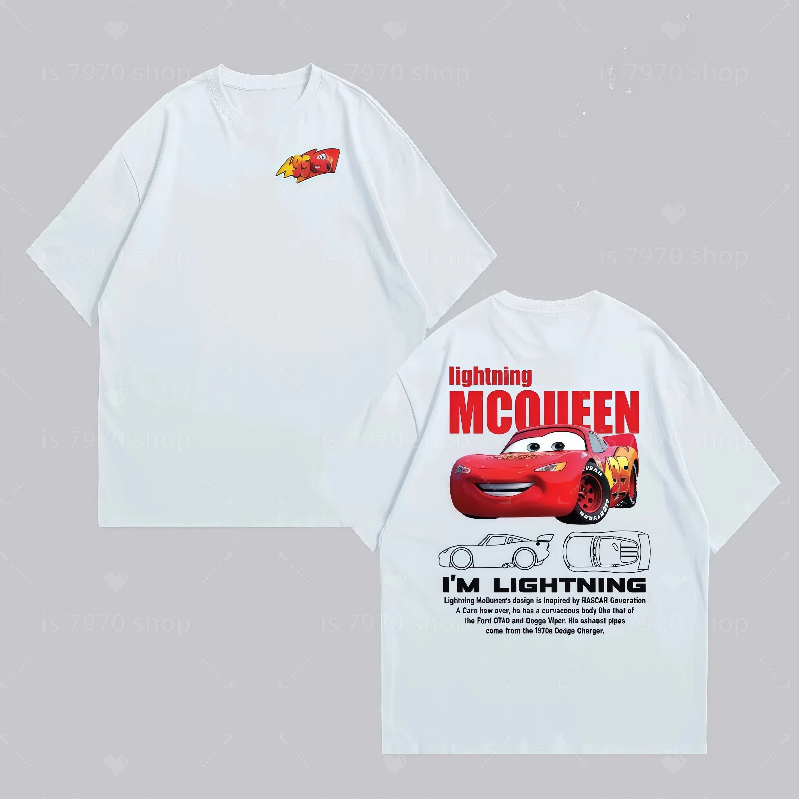 2026 The Cars Lightning McQueen&SALLY Summer T-Shirt  Oversized  for Adul Halloween Couple and parent-child outfits
